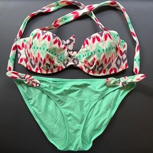 American Eagle Outfitters Green and Red Bikini Set 34C - large